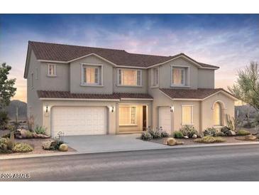 Two-story home with desert landscaping, a two car garage, and a welcoming front entrance at 22458 E San Tan Blvd, Queen Creek, AZ 85142