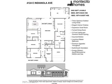 Detailed floor plan showcasing the layout of this five-bedroom, single-story home with a three-car garage at 4124 E Indianola Ave, Phoenix, AZ 85018