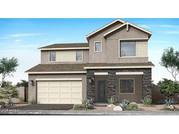 Beautiful two-story home with a modern design, stone accents, and a two-car garage at 2283 E Foremaster Rd, San Tan Valley, AZ 85140