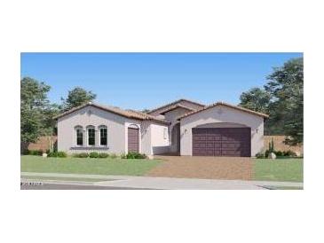 Beautiful single-story home showcasing a neutral color palette, well-manicured lawn, and a large two-car garage at 26355 N 79Th Dr, Peoria, AZ 85383