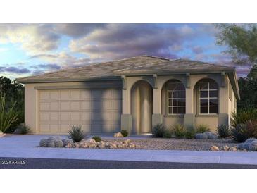 Charming single-story home showcasing traditional architectural details and desert landscaping at 10865 E Texas Ave, Mesa, AZ 85212