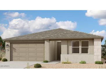 Charming single-story home with a neutral color palette, a two-car garage, and simple landscaping at 2336 E Homesteader Rd, San Tan Valley, AZ 85140