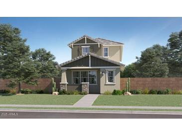 Charming two-story home with a well-manicured lawn and lush landscaping at 3344 S Lotus Ave, Mesa, AZ 85212
