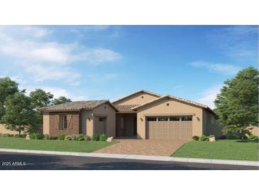 Beautiful single-Gathering home featuring a two-car garage, desert landscaping, and a neutral color palette at 23109 E Nightingale Rd, Queen Creek, AZ 85142