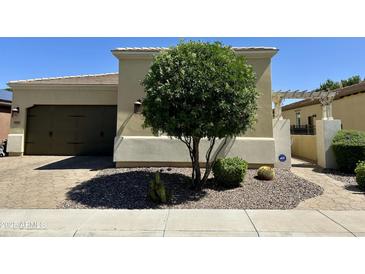 Inviting home with a well-manicured yard, mature tree, and a desert landscape at 562 E Vesper Trl, Queen Creek, AZ 85140