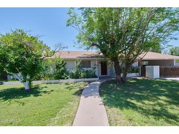 Charming home with a welcoming walkway, mature trees, and well-maintained landscaping creating great curb appeal at 325 W Loma Ln, Phoenix, AZ 85021