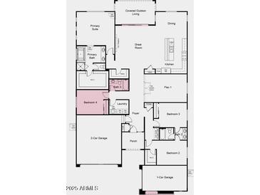 Layout of the house showing primary suite, great room, kitchen, and three additional bedrooms at 25080 N 171St Dr, Surprise, AZ 85387