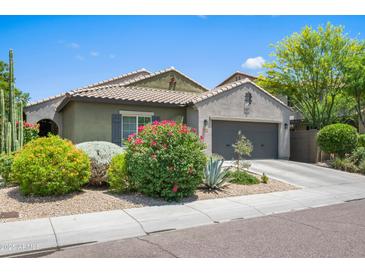 Charming single-story home with a well-manicured lawn, colorful bushes, and a two-car garage at 3766 E Ringtail Way, Phoenix, AZ 85050