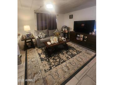 Cozy living room featuring comfortable seating, a decorative rug, and a modern entertainment center at 6733 W Sherri Jean Ln, Peoria, AZ 85382