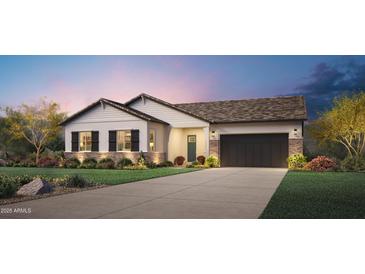 Charming single-story home with well-manicured lawn and modern architectural details at 3332 W Sunstone Dr, San Tan Valley, AZ 85144