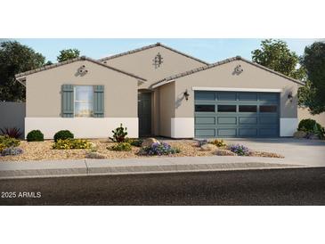 Charming single-story home with desert landscaping and a two-car garage, offering a welcoming curb appeal at 37194 W La Paz St, Maricopa, AZ 85138