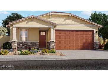 Charming one-story home with a two-car garage, stone accents and low maintenance desert landscaping at 15940 W Gray Fox Trl, Surprise, AZ 85387