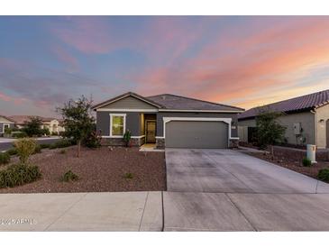 Charming single-Gathering home with a gray exterior, desert landscaping, and a spacious two-car driveway at 19531 W Palo Verde Dr, Litchfield Park, AZ 85340