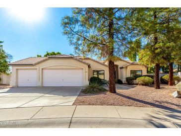 Charming single-story home with a three-car garage and manicured front yard landscaping at 780 W Morelos Ct, Chandler, AZ 85225