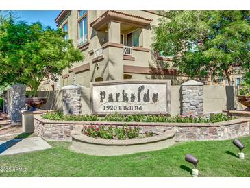 Beautifully landscaped community sign for Parkside at 1920 E Bell Rd at 1920 E Bell Rd # 1165, Phoenix, AZ 85022