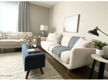Cozy living room featuring stylish sofas, a plush rug, and modern decor accents at 2100 N Normal Ave, Tempe, AZ 85288