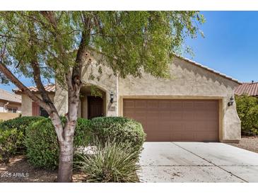 Charming single-story home features a two-car garage and well-maintained front yard with mature landscaping at 25960 W Tonto Ln, Buckeye, AZ 85396