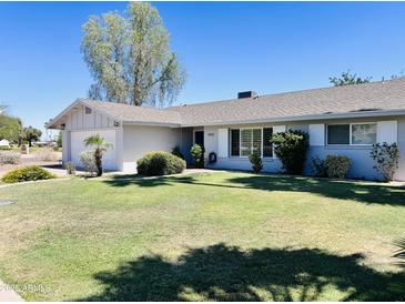Charming single-story home featuring a well-manicured lawn and mature landscaping at 8343 E Edward Ave, Scottsdale, AZ 85250