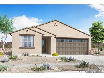 Inviting single-story home with neutral stucco, desert landscaping, and a two-car garage at 3907 S 241St Ln, Buckeye, AZ 85326