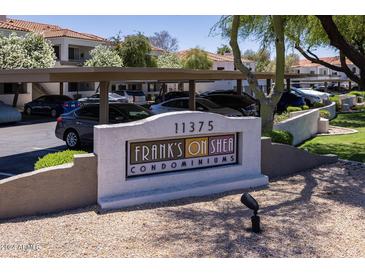 Welcome to Frank's on Shea Condominiums with covered parking and mature trees surrounding the property at 11375 E Sahuaro Dr # 1055, Scottsdale, AZ 85259