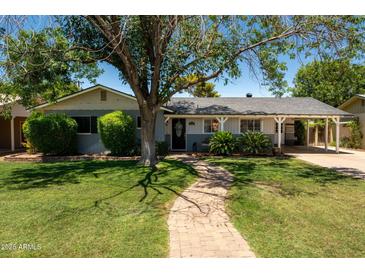 Charming single-story home featuring mature shade tree and covered carport, offering curb appeal and functionality at 5438 E Avalon Dr, Phoenix, AZ 85018
