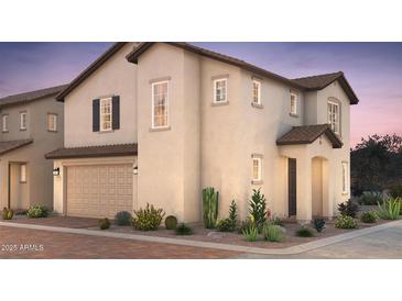 Charming two-story home with a two-car garage, desert landscaping, and a warm, inviting facade at 16456 W Whispering Wind Dr, Surprise, AZ 85387