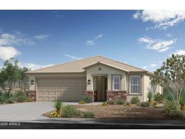 Charming single-story home with neutral colors, stone accents, desert landscaping, and a two-car garage at 18182 W Papago St, Goodyear, AZ 85338