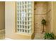 Close-up of decorative glass block window in bathroom, with adjacent shower stall at 12797 S 179Th Dr, Goodyear, AZ 85338