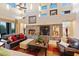 Spacious living room with a stone fireplace and high ceilings at 14021 E Milton Ct, Scottsdale, AZ 85262