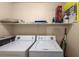 Functional laundry room featuring a side-by-side washer and dryer, with shelf space and storage at 2228 N 52Nd St # 227, Phoenix, AZ 85008