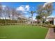 Expansive backyard with lush green lawn, mature trees, and a stunning white home in the background at 7533 N 70Th St, Paradise Valley, AZ 85253