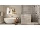 Luxurious bathroom with a soaking tub and glass-enclosed shower, exuding relaxation at 4849 N Camelback Ridge Rd # A409, Scottsdale, AZ 85251