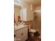 Clean bathroom with granite countertop, shower, and updated fixtures at 160 S Azteca Dr, Eloy, AZ 85131
