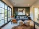 A stylish living room features a gray sofa, modern chairs, and large sliding glass doors at 3955 E Sierra Vista Dr, Paradise Valley, AZ 85253