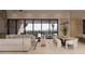 Bright living area showcasing an open floor plan, hardwood floors, and floor to ceiling windows with sliding glass door at 12232 N 65Th Pl, Scottsdale, AZ 85254