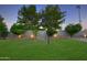 Landscaped backyard with grassy area and gate at 1521 W Commerce Ave, Gilbert, AZ 85233