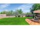 Beautiful backyard with a lush lawn, custom landscaping, and inviting fire pit area for entertaining at 2920 E Shady Spring Trl, Phoenix, AZ 85024