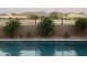 Backyard pool and patio area with mature palms and mountain views at 15175 S 185Th Ave, Goodyear, AZ 85338