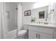 Bathroom featuring a shower with a curtain, toilet and vanity at 2236 E Blanche Dr, Phoenix, AZ 85022