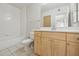 Clean bathroom with a single vanity and bathtub at 7575 E Indian Bend Rd # 2081, Scottsdale, AZ 85250