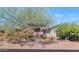 Inviting front entrance showcasing a custom wood door, stone accents, and mature desert landscaping at 8006 S 38Th Pl, Phoenix, AZ 85042