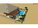 Rendering of a backyard pool with a built in outdoor kitchen, pergola, and seating area at 19826 W Lincoln St, Buckeye, AZ 85326