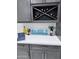 Kitchen countertop with the word 
