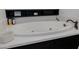 Inviting bathtub featuring a sleek, modern design surrounded by a clean, white countertop and black cabinetry at 12651 S 71St St, Tempe, AZ 85287