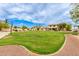 Lush backyard with well-maintained lawn, a basketball hoop, and mature landscaping, perfect for outdoor activities at 5312 N Sierra Hermosa Ct, Litchfield Park, AZ 85340