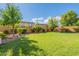 Landscaped backyard with lush lawn and mature trees at 42608 N 46Th Ave, New River, AZ 85087