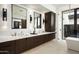 Elegant bathroom with double vanity and a separate shower at 28805 N 114Th St, Scottsdale, AZ 85262