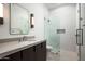 Modern bathroom with white tile and floating vanity at 28805 N 114Th St, Scottsdale, AZ 85262