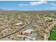 Expansive aerial view of a desert community featuring luxury homes, winding roads, and lush green golf courses under a clear blue sky at 9853 E Sundance Trl, Scottsdale, AZ 85262