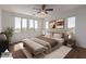 Bright and airy main bedroom with a ceiling fan, a neutral color palette, and large windows at 12687 W Caraveo Pl, Peoria, AZ 85383